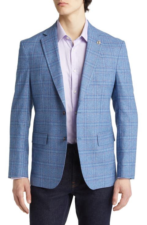 Karl Slim Fit Soft Construction Plaid Wool Blend Sport Coat