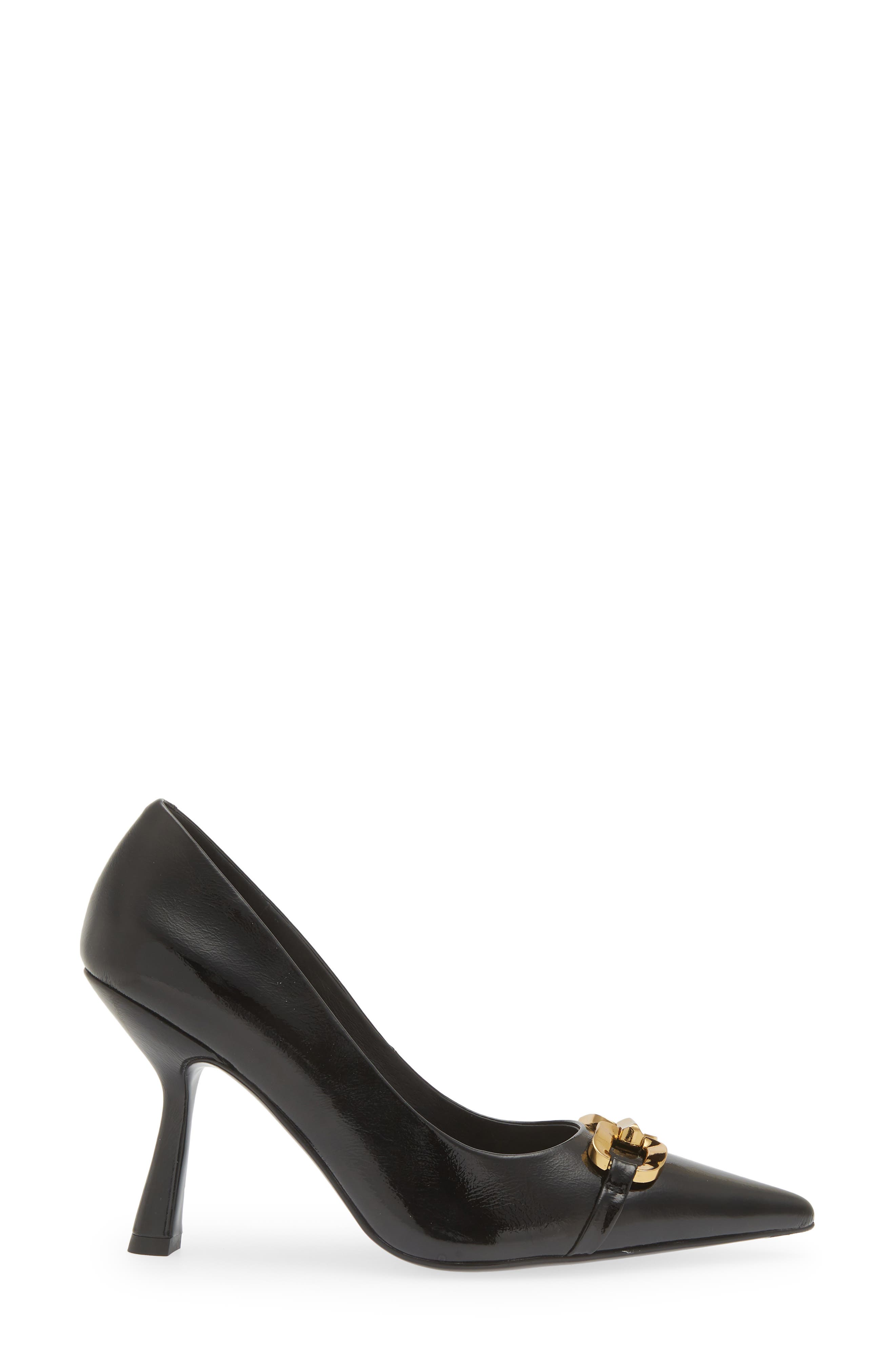 Jeffrey Campbell Authority Pointed Toe Pump, Alternate, color, Black Crinkle Patent/ Gold