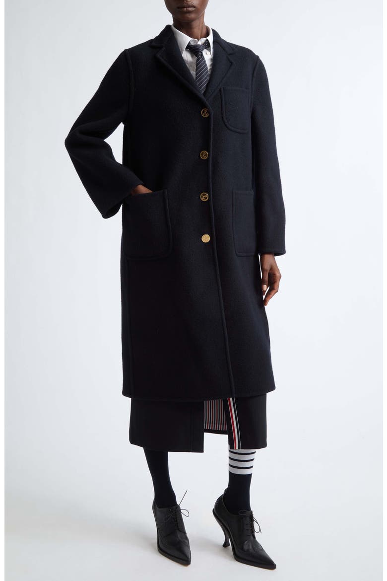 Bell Sleeve Virgin Wool Coat, Alternate, color, NAVY