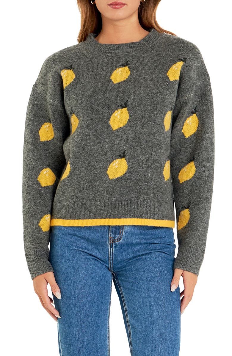 English Factory Lemon Crewneck Sweater, Main, color, Charcoal