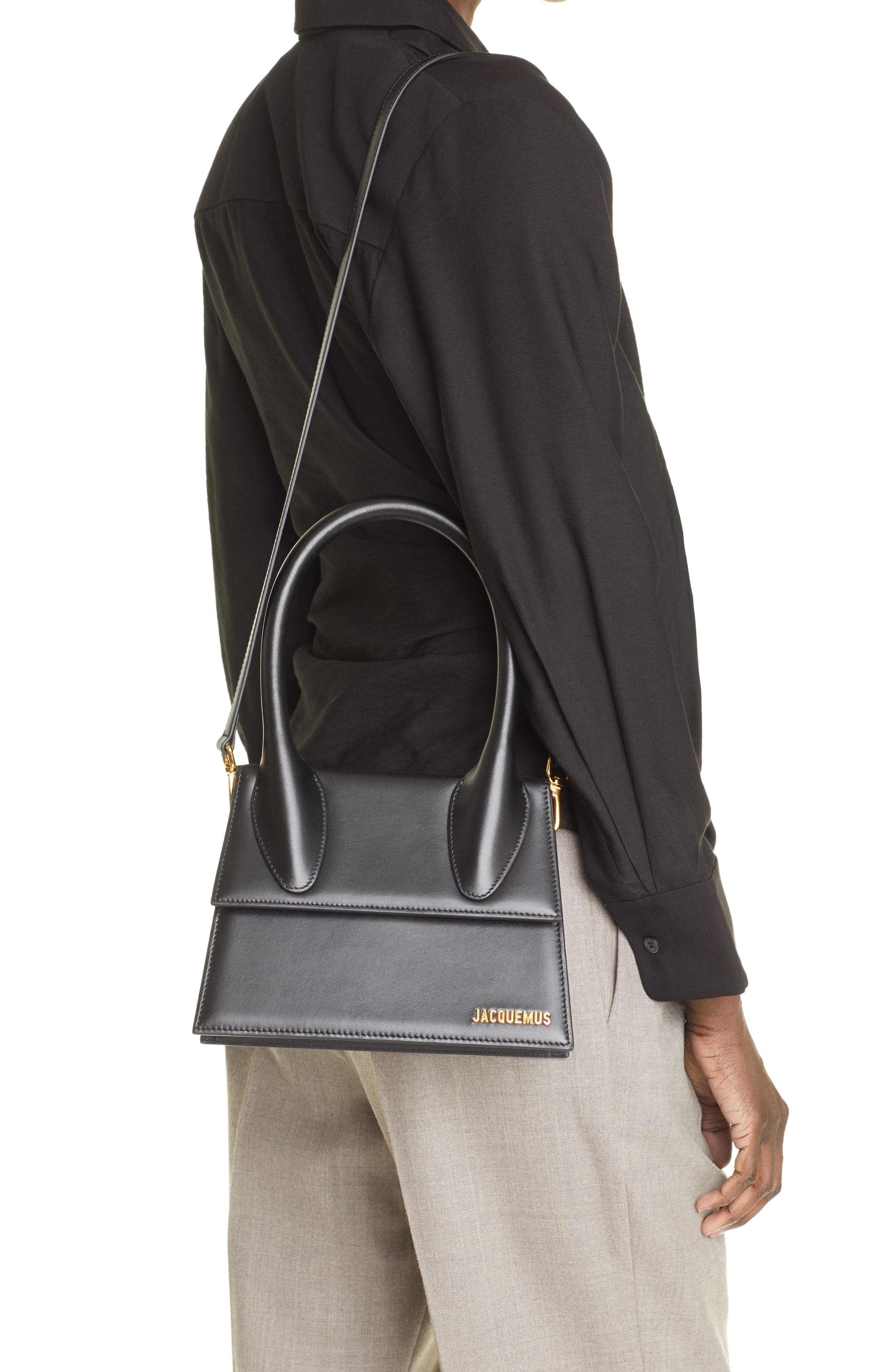 Jacquemus Le Grand Chiquito Leather Top Handle Crossbody Bag, Alternate, color, Black