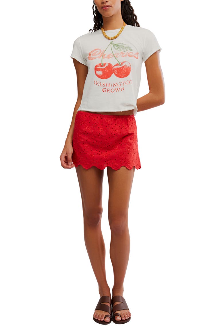 Eyes On You Floral Eyelet Embroidered Miniskort, Alternate, color, HIGH RISK RED