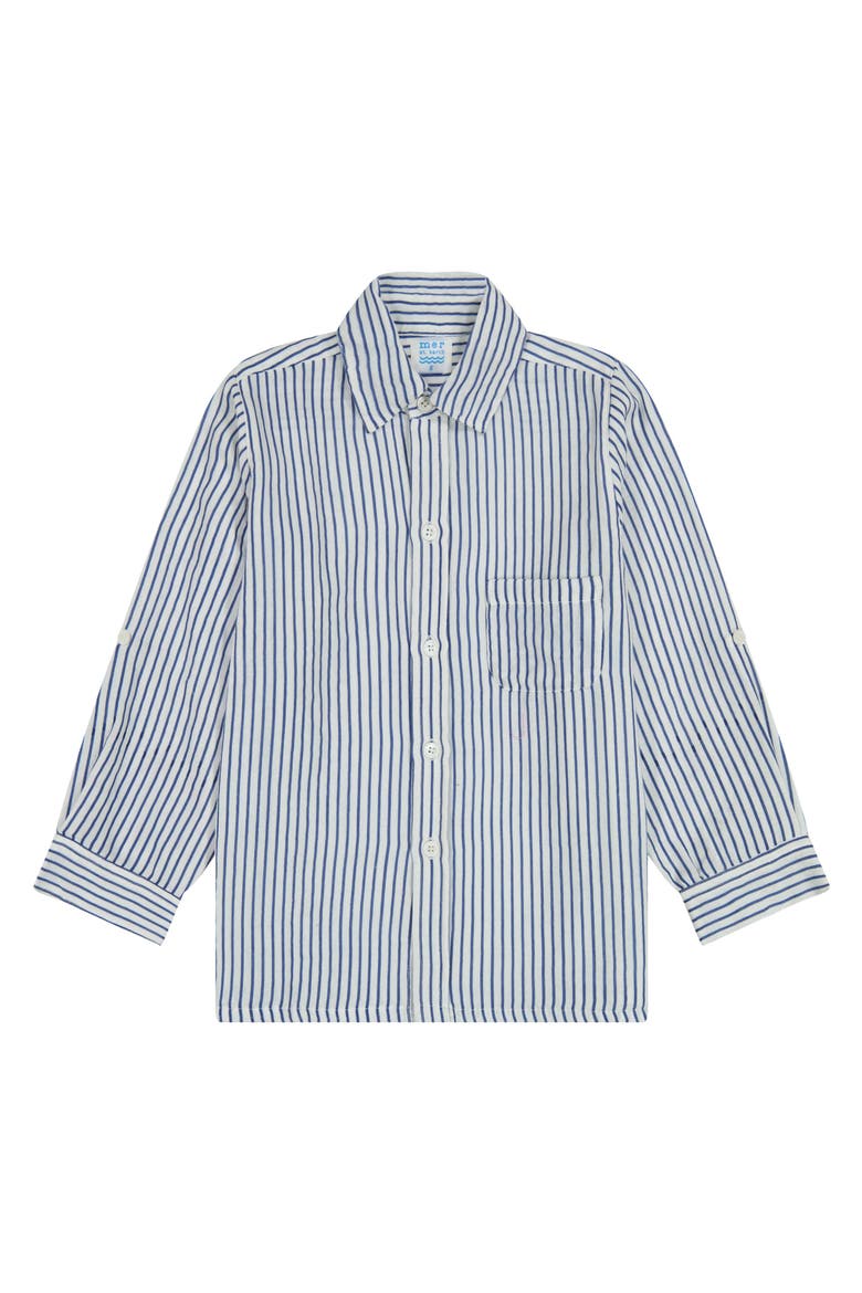 Remi Boy's Button Front Shirt Marine Stripe, Main, color, Blue