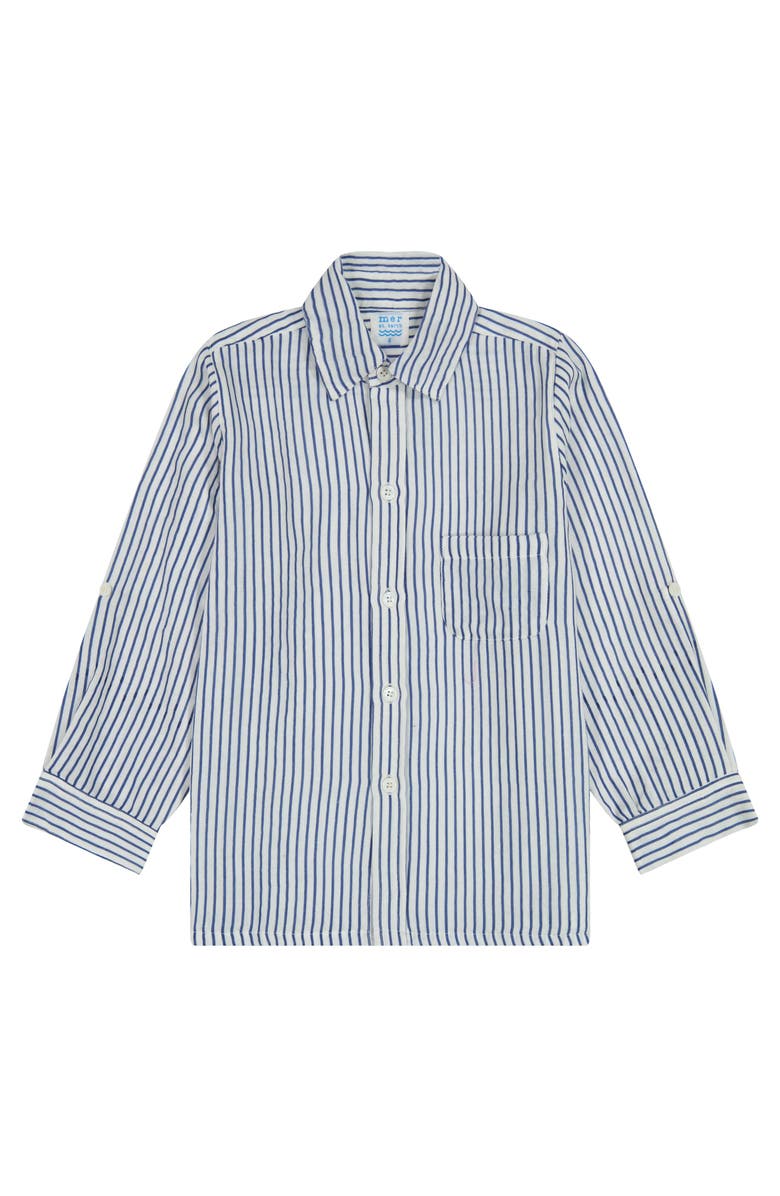 Mer St. Barth Remi Boy's Button Front Shirt Marine Stripe, Main, color, Blue