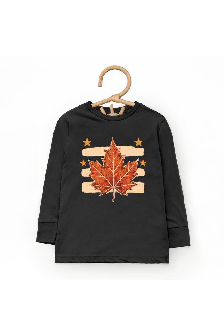 Fall Leaf Stripes Toddler Long Sleeve Graphic Tee, Alternate, color, Black