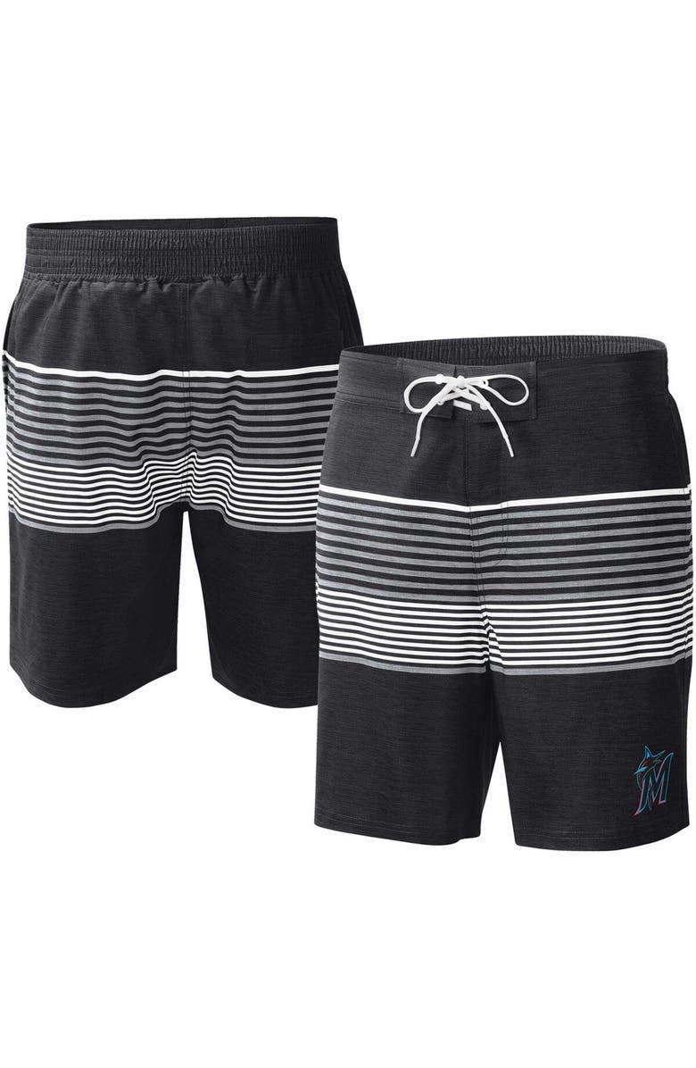 G-III SPORTS BY CARL BANKS Men's G-III Sports by Carl Banks  Black Miami Marlins Coastline Volley Swim Shorts, Main, color, Black