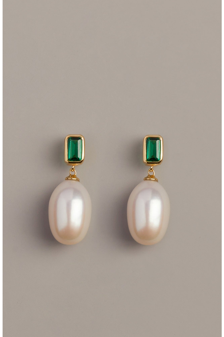 Lab Grown Emerald Heirloom Pearl Drop Earrings, Alternate, color, Yellow Vermeil