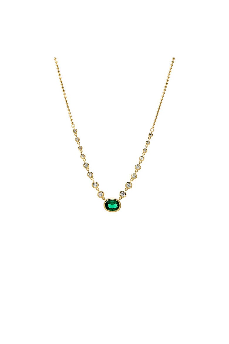 Oval Emerald CZ Station Necklace, Main, color, Emerald Green