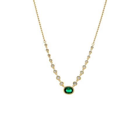 Oval Emerald CZ Station Necklace