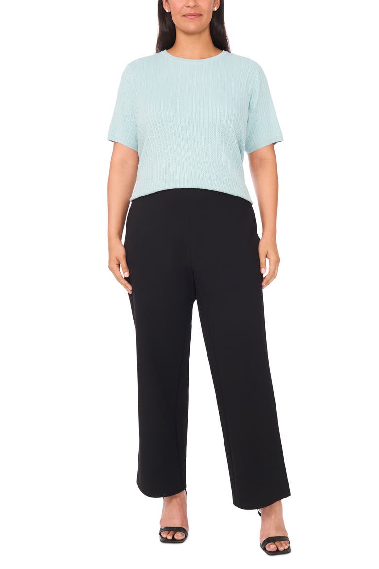 Pointelle Stitch Short Sleeve Sweater, Alternate, color, AQUA MALIGNE