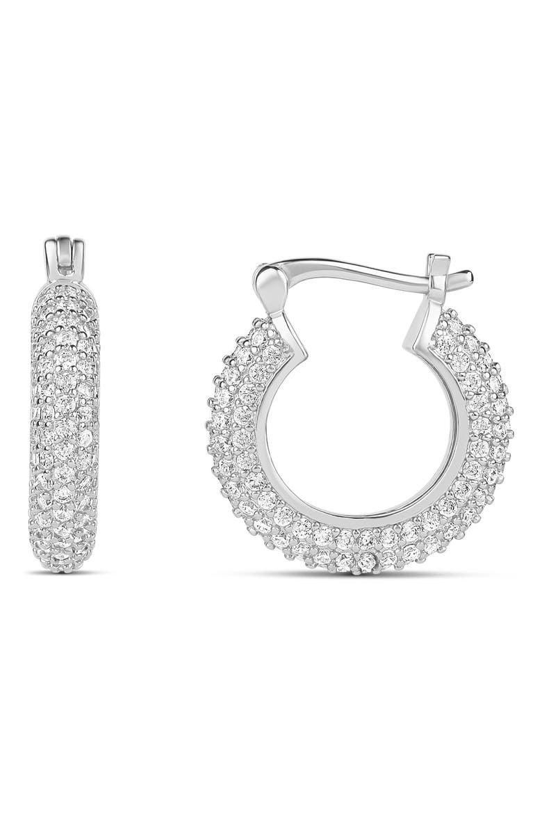 Small Pavé Hoop Earrings, Main, color, SILVER