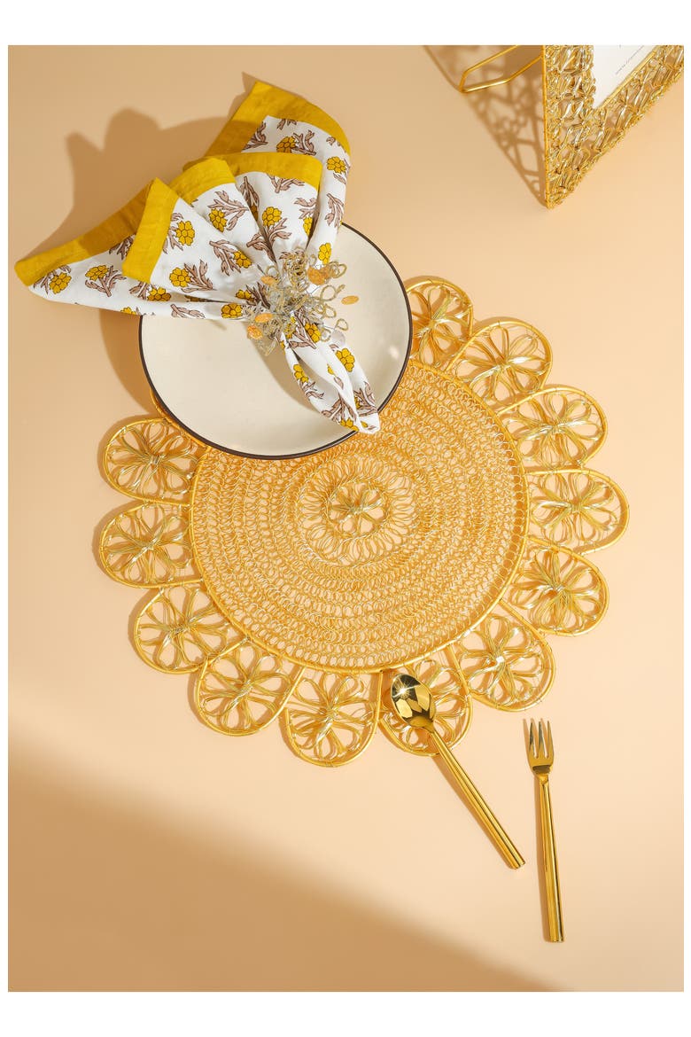 Luxe Lattice Bloom Metal Placemat, Alternate, color, GOLD