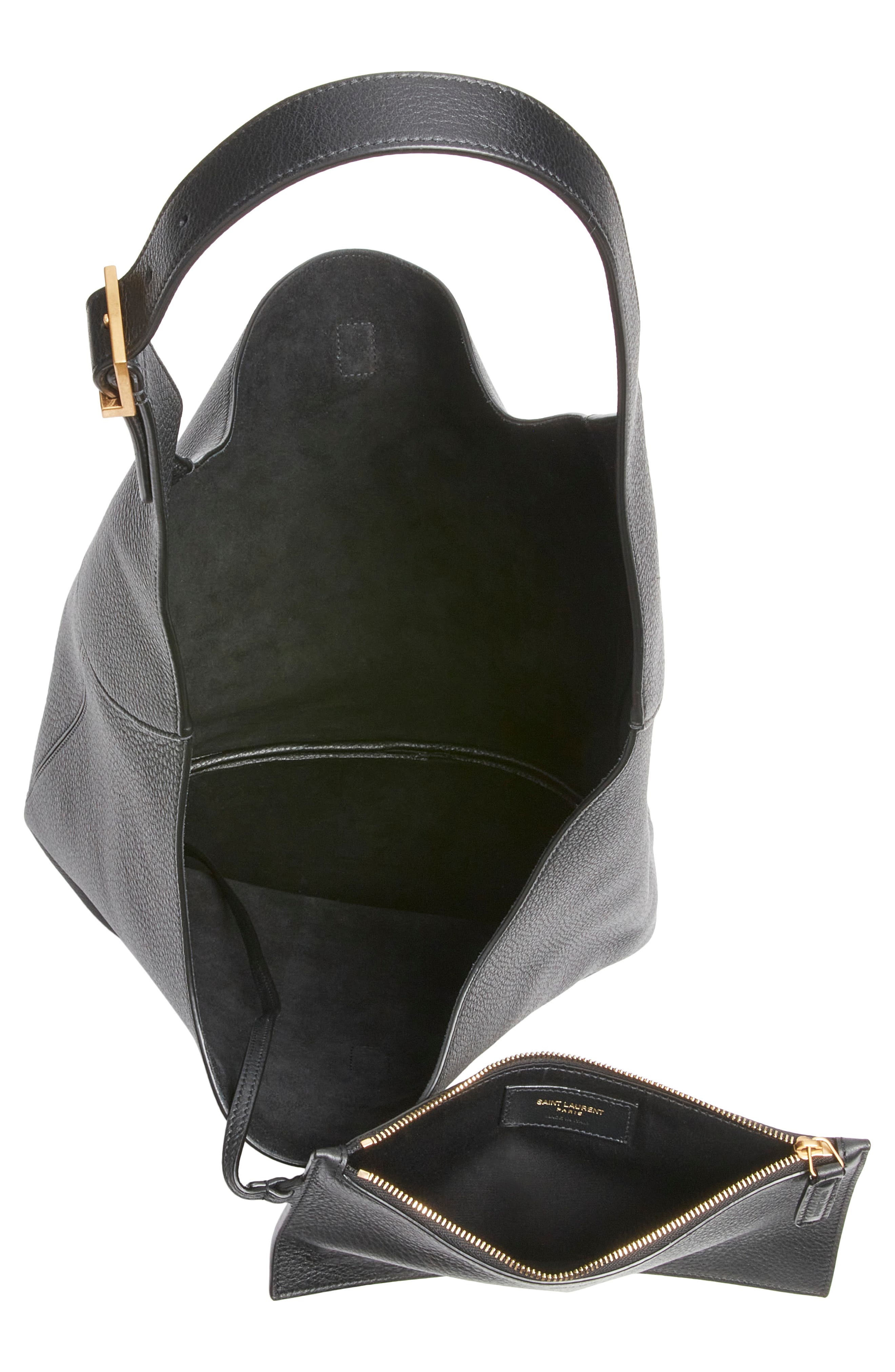 Saint Laurent Le 5 À 7 Leather Hobo Bag, Alternate, color, Noir