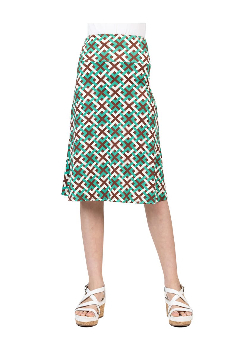 24sevenKid Green Geo Print Knee Length Skirt, Main, color, Green Multi