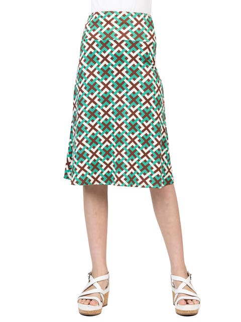 Green Geo Print Knee Length Skirt