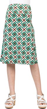 24sevenKid Green Geo Print Knee Length Skirt