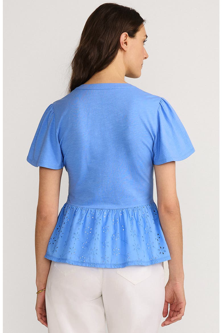 Short Sleeve Mixed Media Eyelet Top, Alternate, color, Crisp Blue
