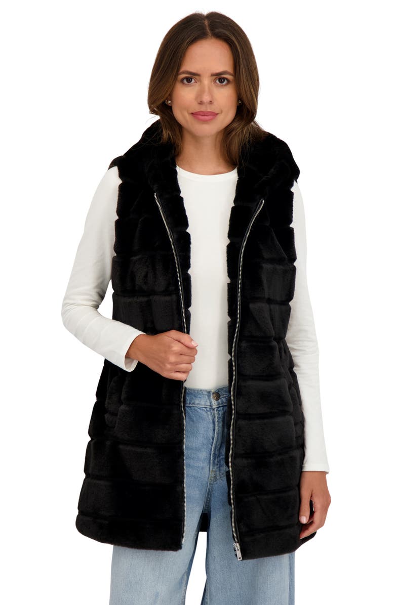 Sebby Faux Fur Hooded Vest, Alternate, color, Black