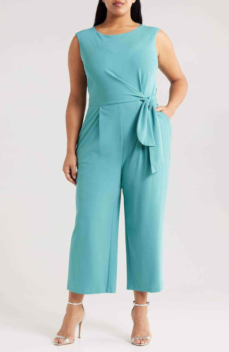 Tahari ASL Side Tie Scuba Crepe Jumpsuit, Main, color, Eucalyptus