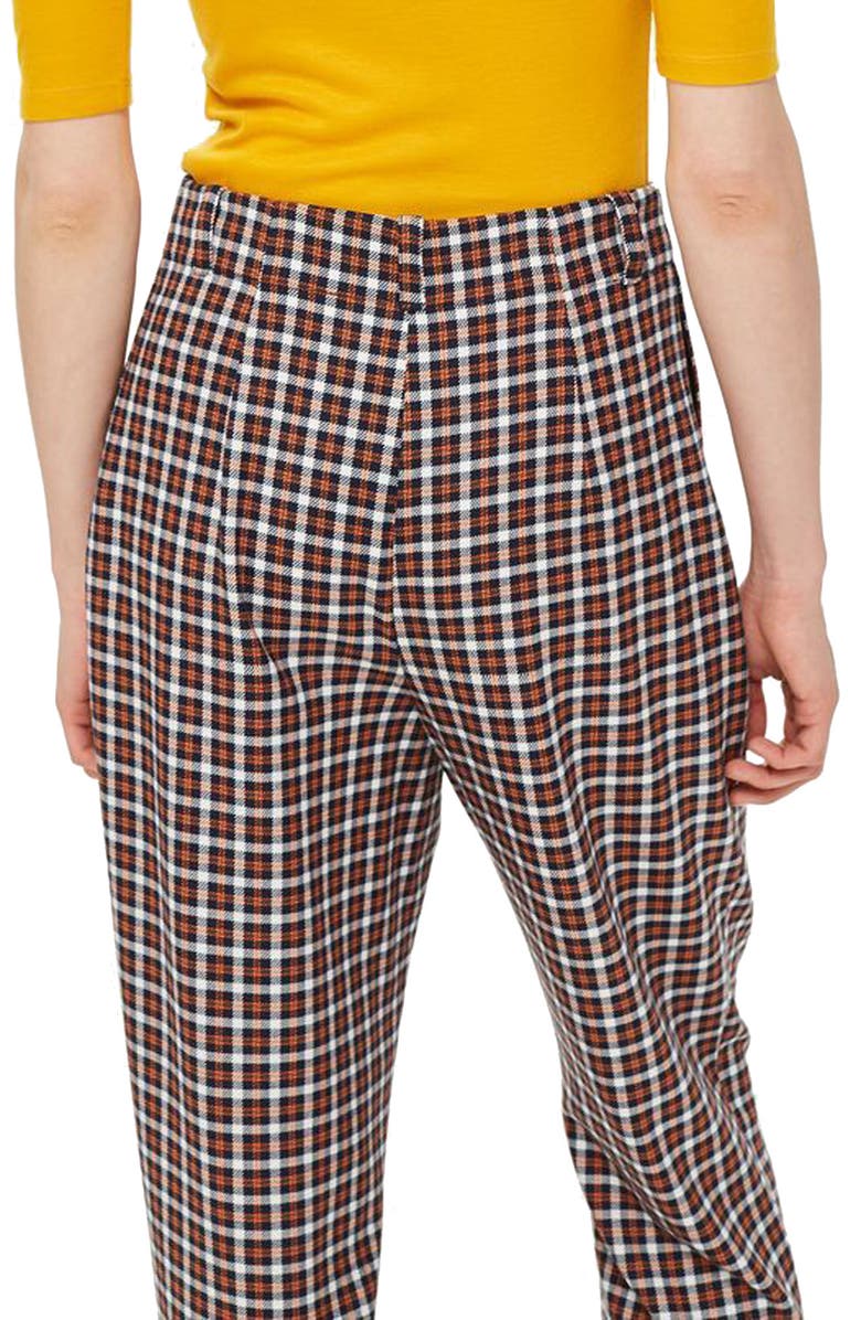 Topshop Tapered Checkered Trousers, Alternate, color,