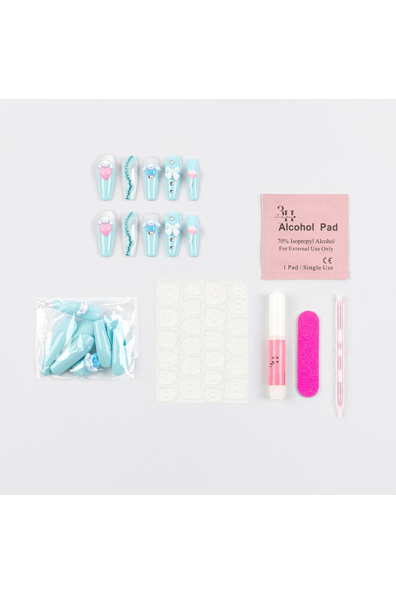 Cinnamoroll 3D Luxury Handmade Press-On Nails - 24-Piece Kit, Alternate, color, Baby Blue, Silver