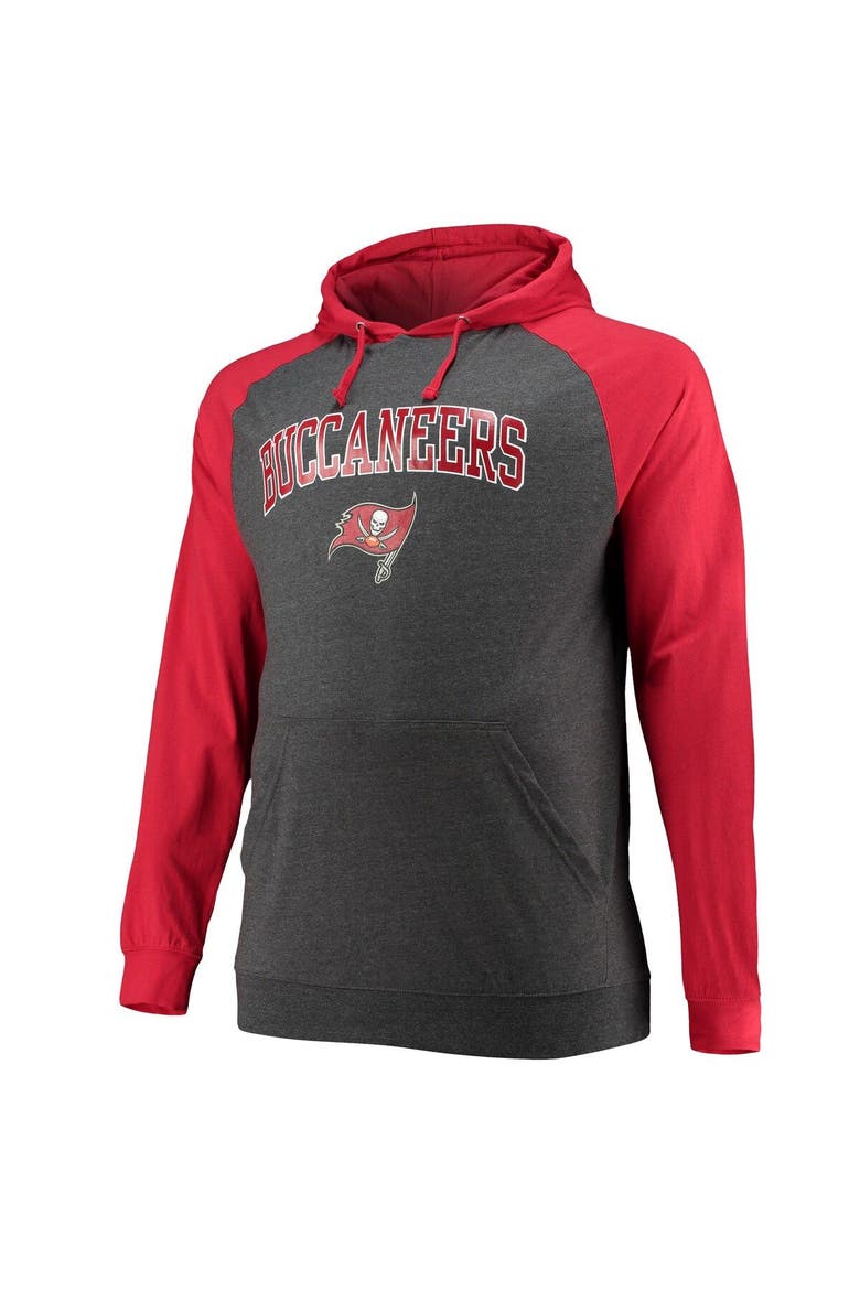 Men's Fanatics Branded Red/Heathered Charcoal Tampa Bay Buccaneers Big & Tall Lightweight Raglan Pullover Hoodie, Alternate, color, Red