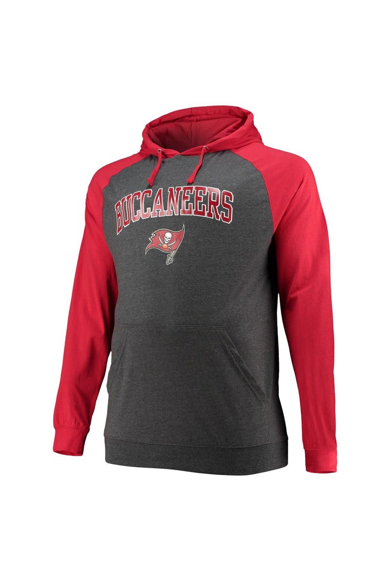 FANATICS Men's Fanatics Branded Red/Heathered Charcoal Tampa Bay Buccaneers Big & Tall Lightweight Raglan Pullover Hoodie, Alternate, color,
