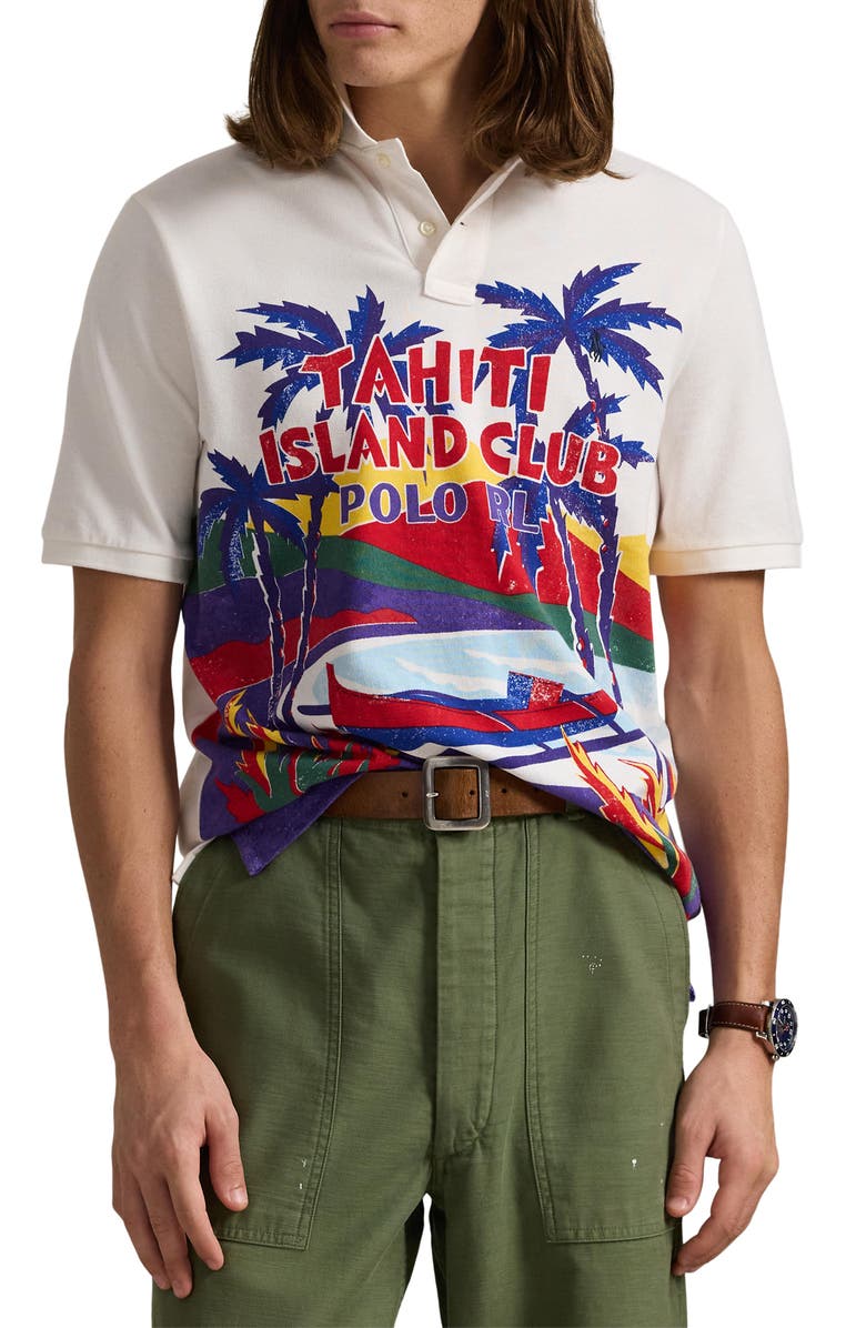 Polo Ralph Lauren Classic Fit Mesh Cotton Graphic Polo, Main, color, Tahiti Island Club