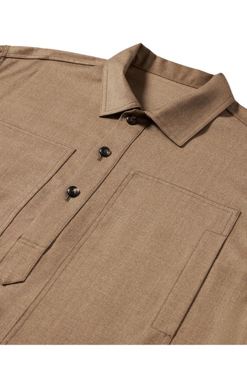 Fortela Polo Wool Overshirt With Macro Pockets In Brown