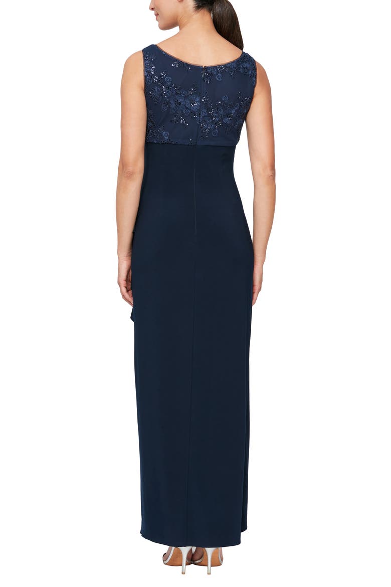 Embroidered Empire Gown with Jacket, Alternate, color, NAVY
