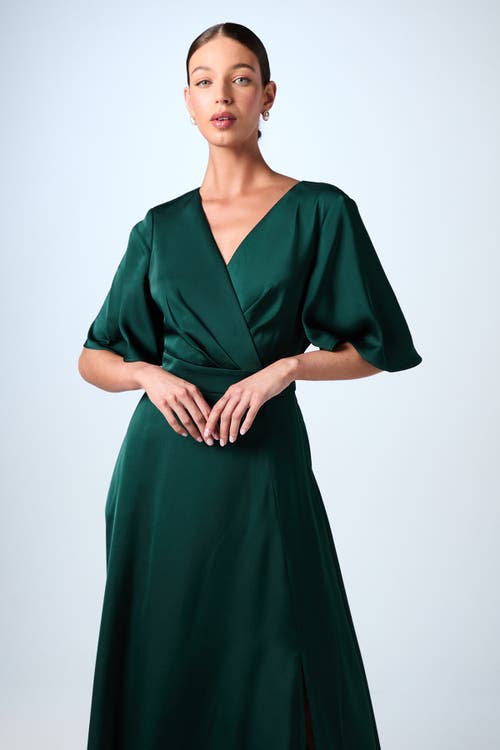 Coast Wrap Satin Maxi Bridesmaids Dress In Green