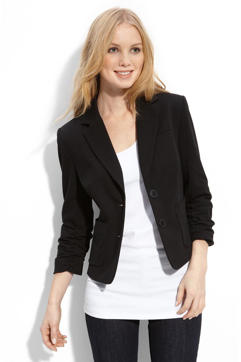 Scrunch Sleeve Blazer, Main, color, RICH BLACK