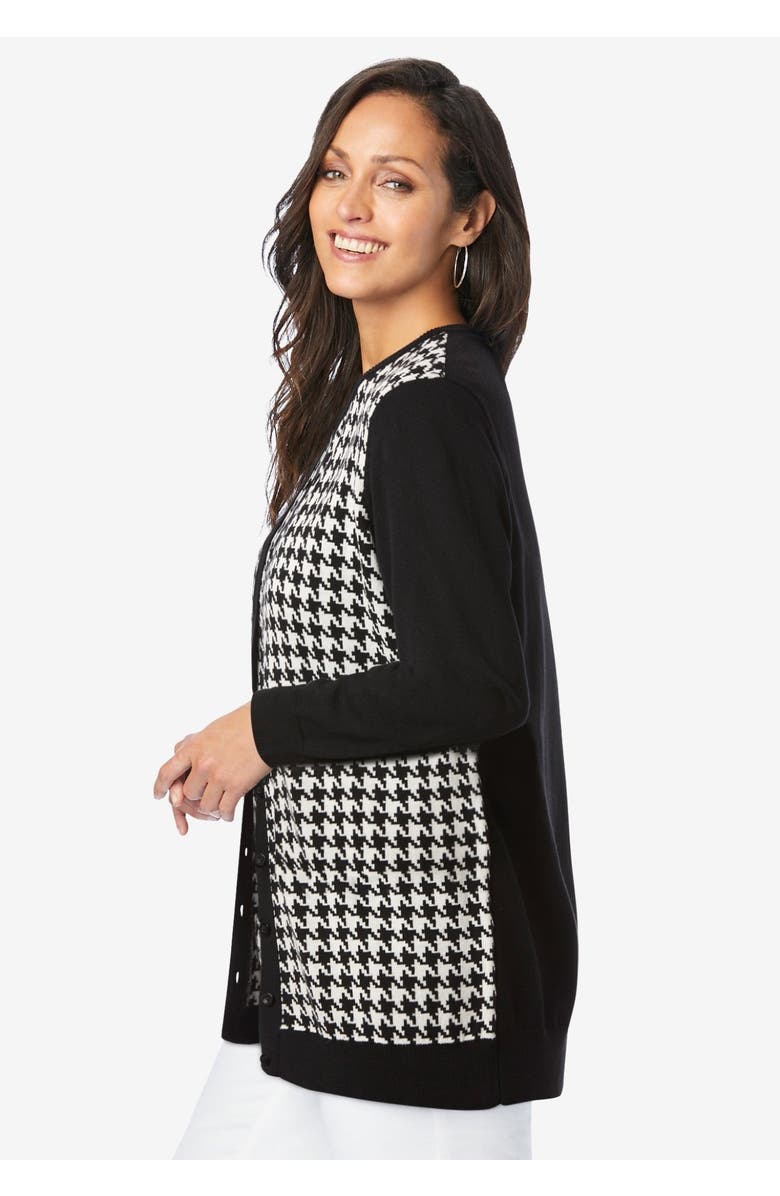 Jessica London Fine Gauge Button-Front Cardigan, Alternate, color, Houndstooth