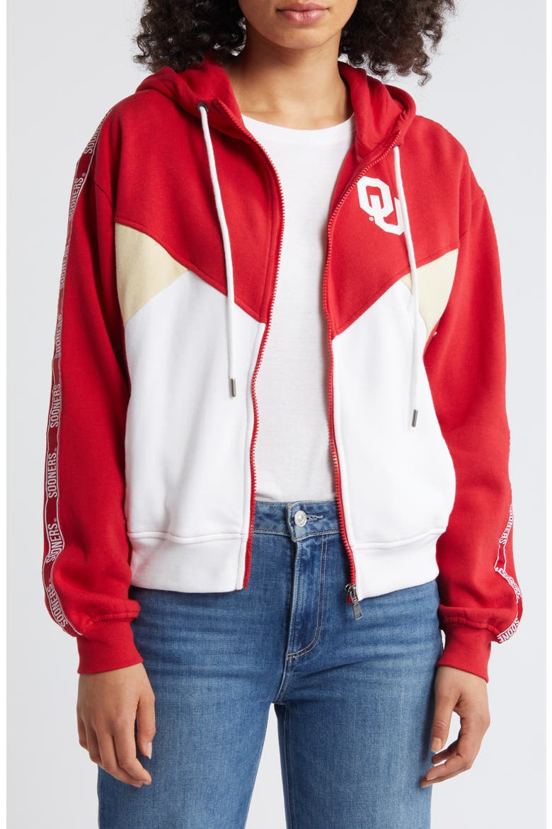 Women's WEAR by Erin Andrews Crimson Oklahoma Sooners Colorblock Full-Zip Hoodie Jacket, Main, color, Crimson