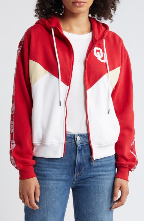 Women's WEAR by Erin Andrews Crimson Oklahoma Sooners Colorblock Full-Zip Hoodie Jacket