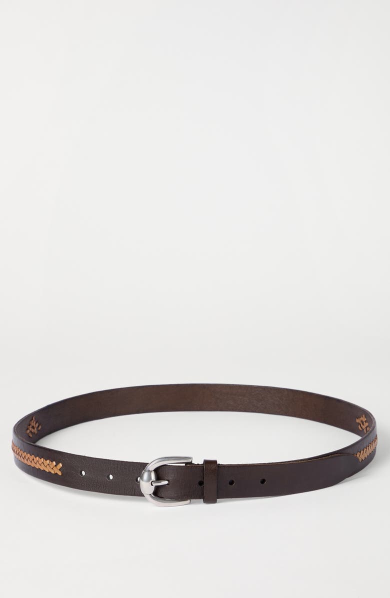 Brunello Cucinelli Leather braided pattern belt, Alternate, color, Chocolate