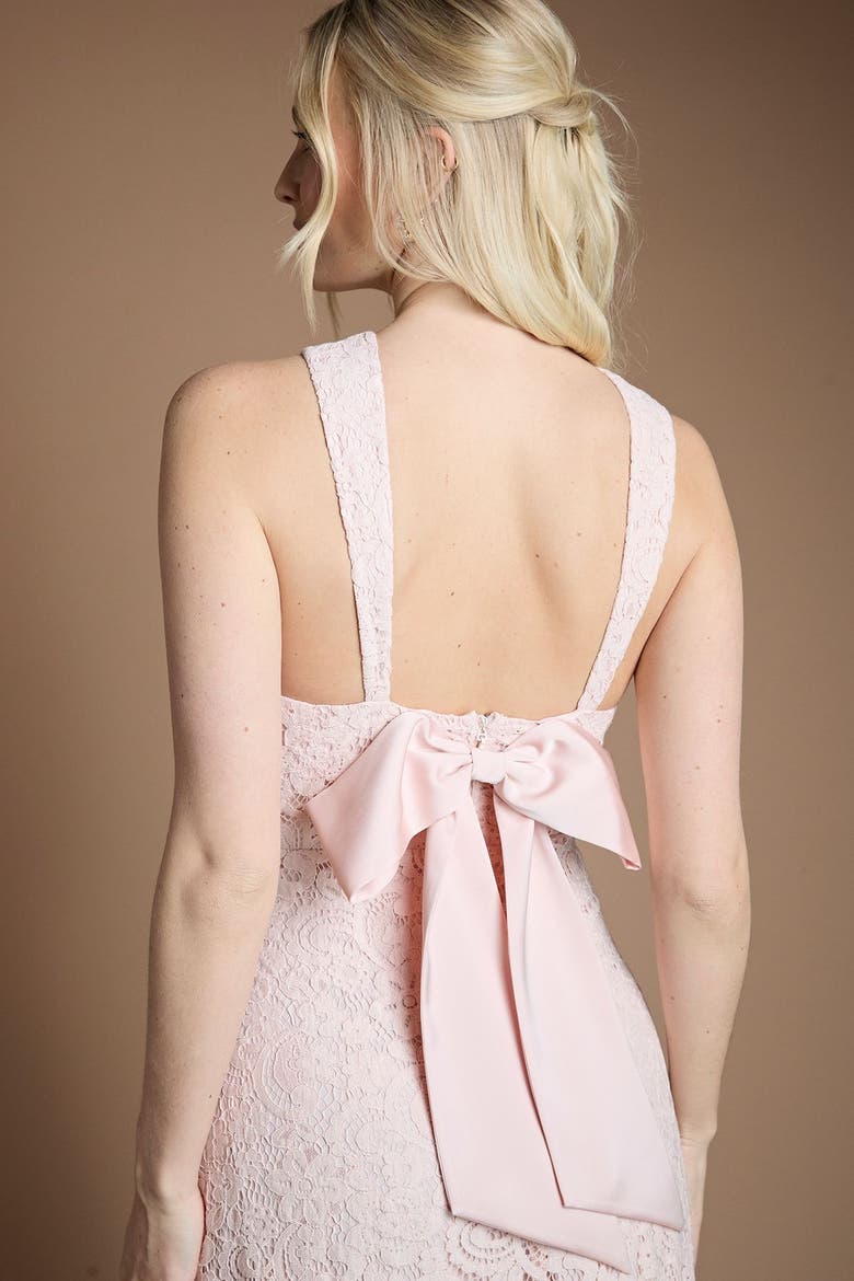 Cross Halter Neck Bridesmaid Maxi Dress, Alternate, color, Blush