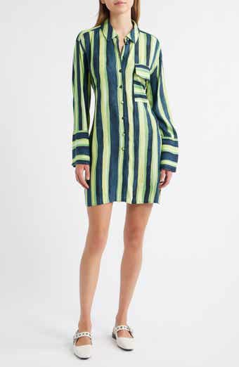 Topshop Stripe Tie Waist Long Sleeve Mini Shirtdress