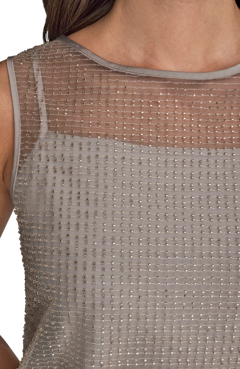 Donna Karan New York Beaded Mesh Sleeveless Top, Alternate, color, White/ Silver