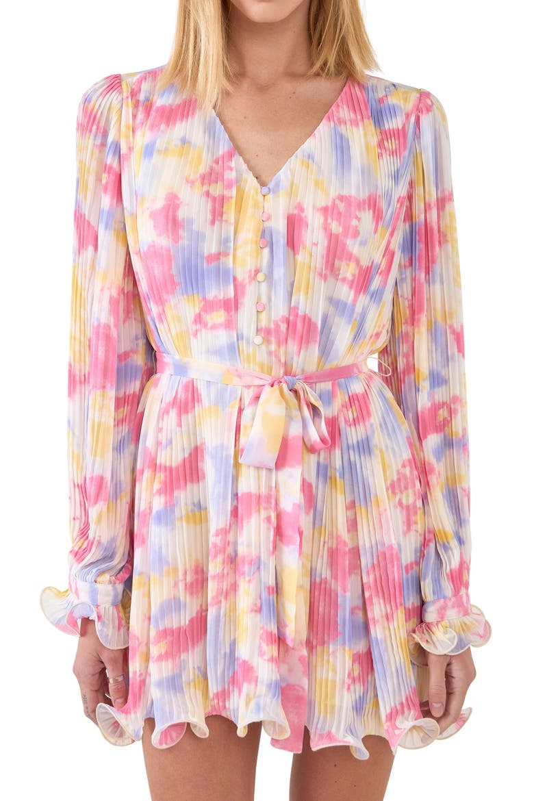 Tie Dye Long Sleeve Minidress, Alternate, color, MULTI