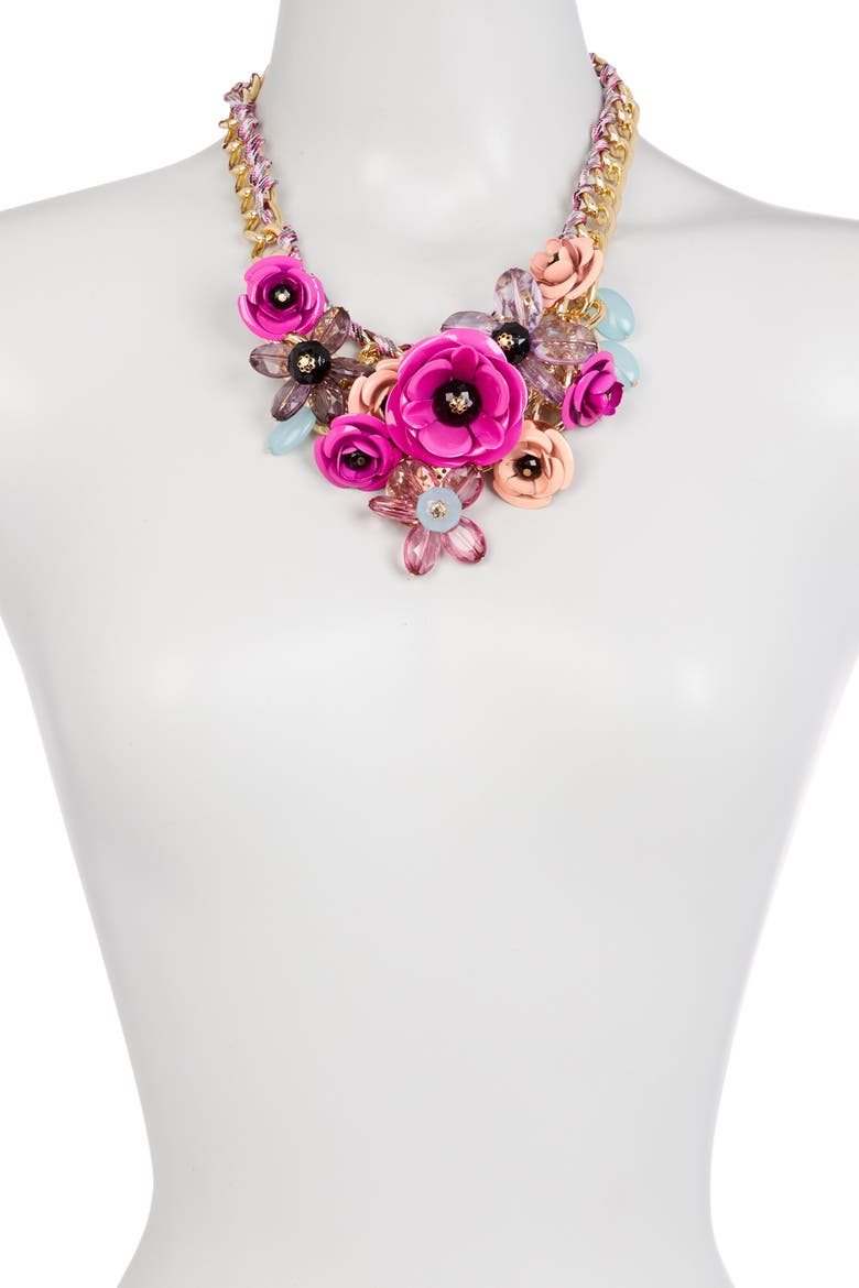 Posh Floral Cluster Chain Bib Necklace, Alternate, color, GOLD