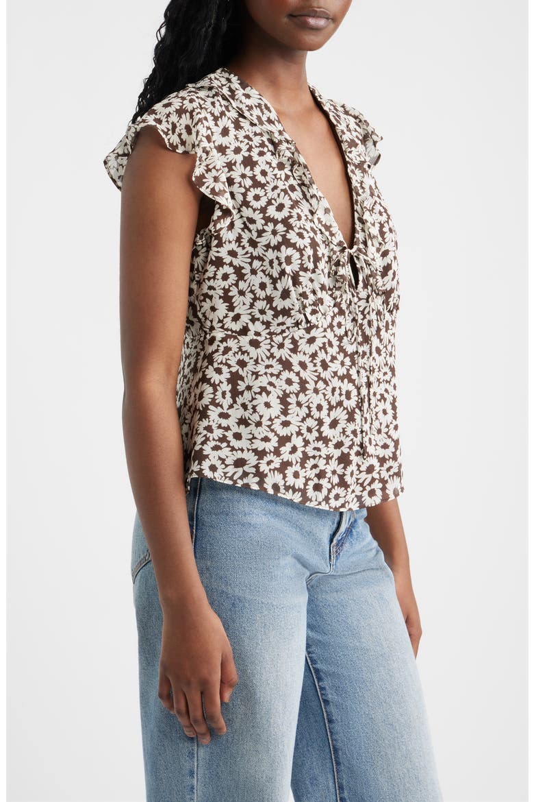 Carmine Floral Flutter Sleeve Top, Alternate, color, ESPRESSO DAISY
