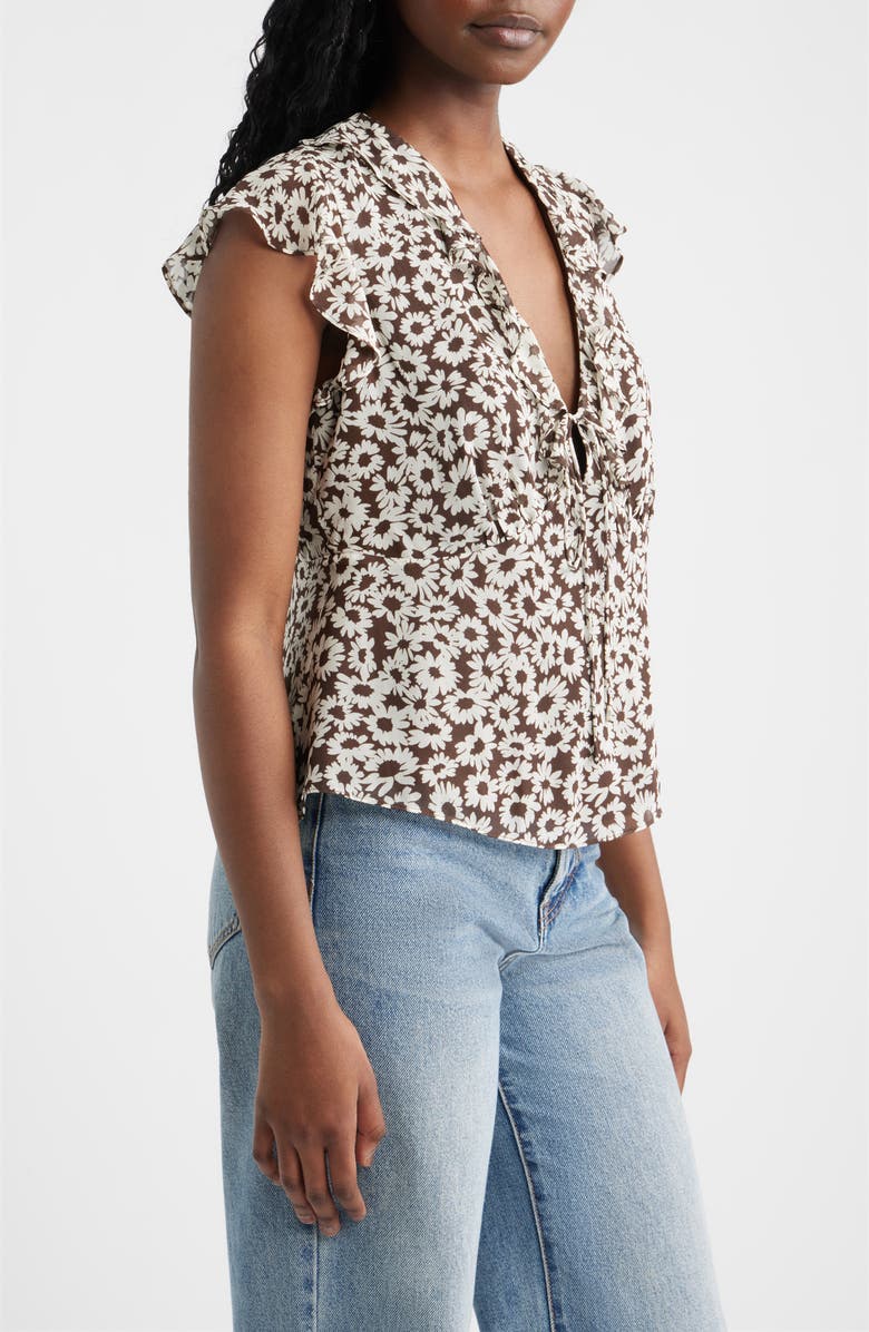 Rails Carmine Floral Flutter Sleeve Top, Alternate, color, Espresso Daisy