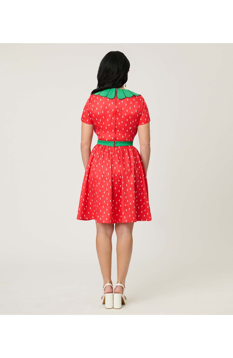 Smak Parlour Petal Collar Flare Dress, Alternate, color, Red & Green