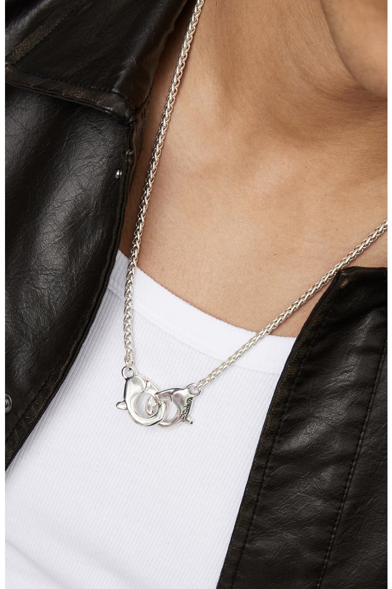 Sterling Silver-Plated Necklace with Interlocking Carabiner Detail, Alternate, color, Silver