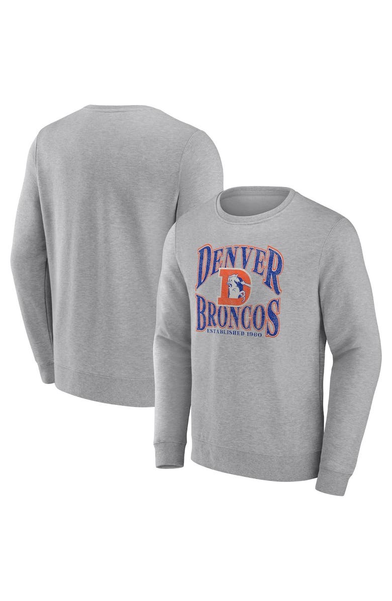 FANATICS Men's Fanatics Branded Heathered Charcoal Denver Broncos Playability Pullover Sweatshirt, Main, color, Heather Gray