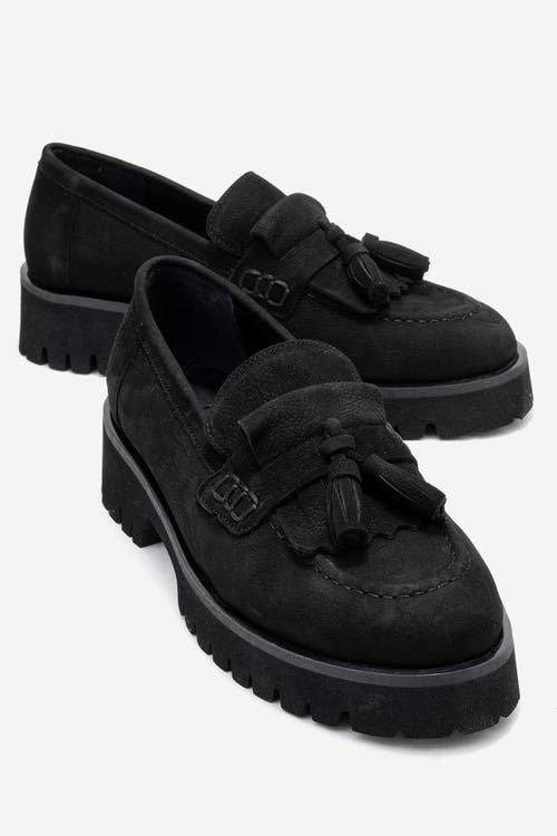 Forever & Always Shoes Poen Leather Tassel Loafer In Black