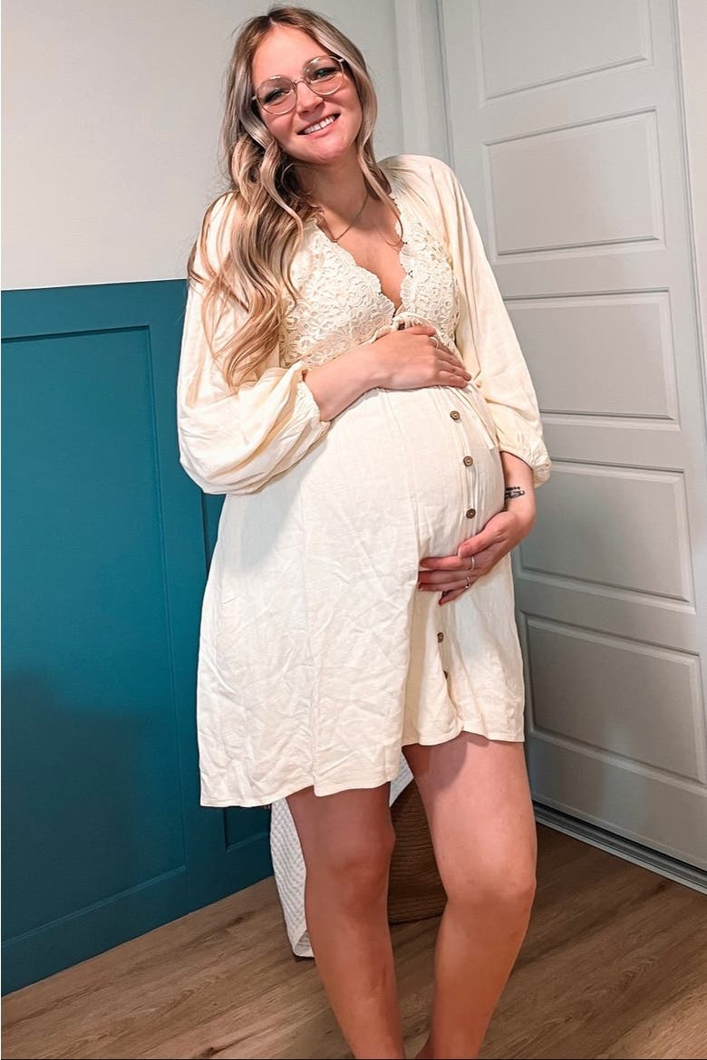 Crochet Lace Button Front Dress, Alternate, color, Beige