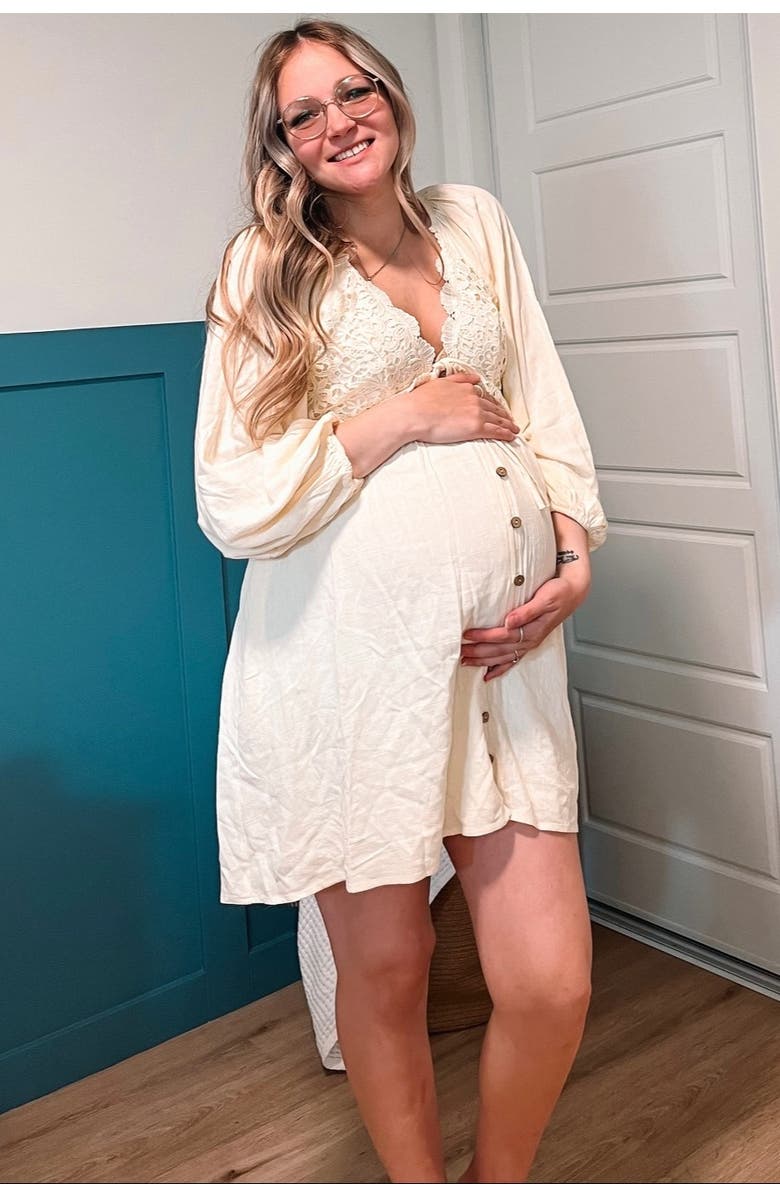 PinkBlush Crochet Lace Button Front Dress, Alternate, color, Beige