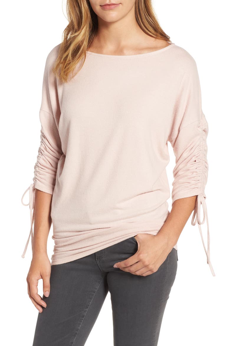 Gibson Cozy Tie Sleeve Top, Main, color, PINK SMOKE